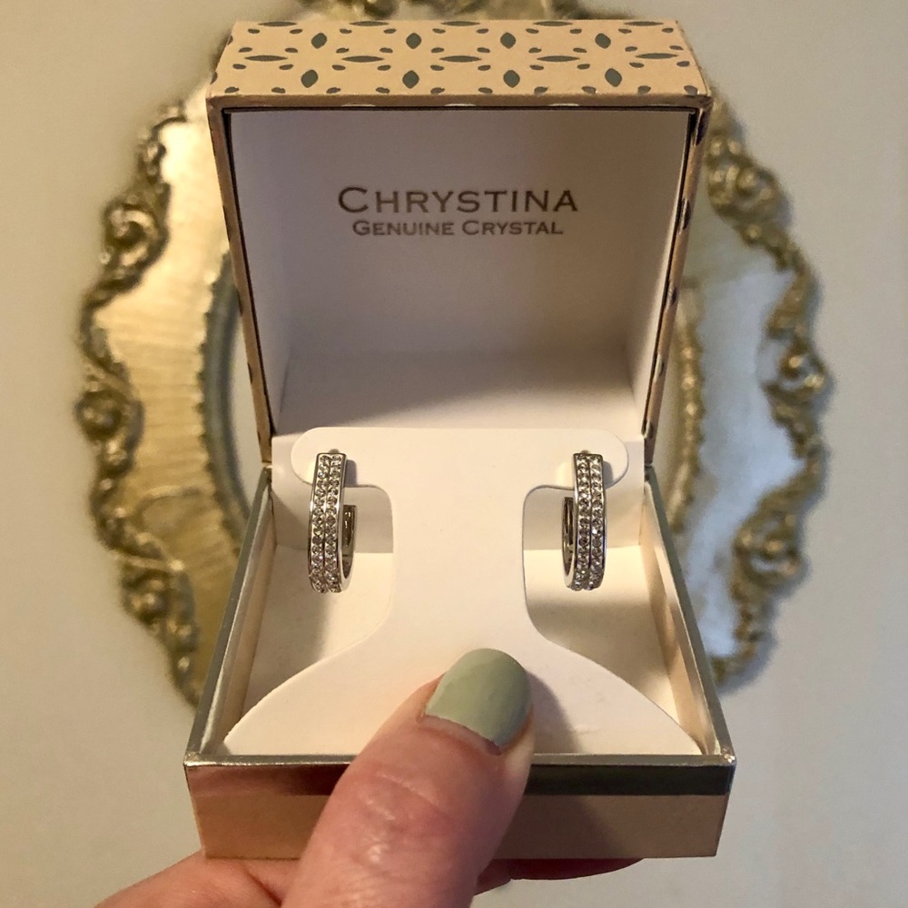 Silver Genuine Crystal Hoops